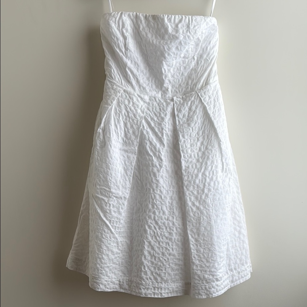 J. Crew White Pleated Strapless A-Line Sundress